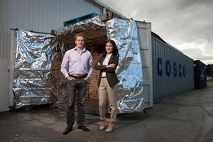 Packing the first shipment to China.  Simon Page and Jane Li (pictured) outside of their first shipment
